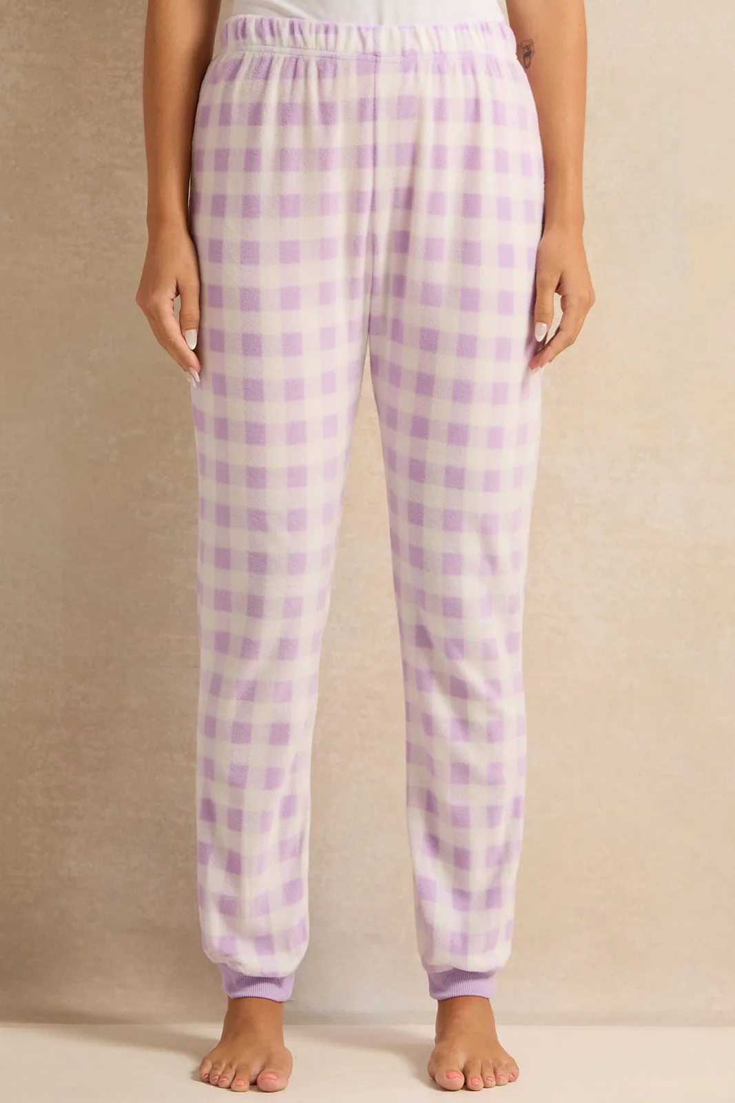 Women Lilac And White Checkered Pajama Set (2 Piece) sold by Redtag product image thumbnail 3