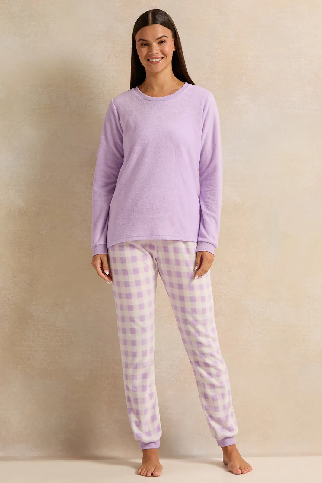 Women Lilac And White Checkered Pajama Set (2 Piece) sold by Redtag