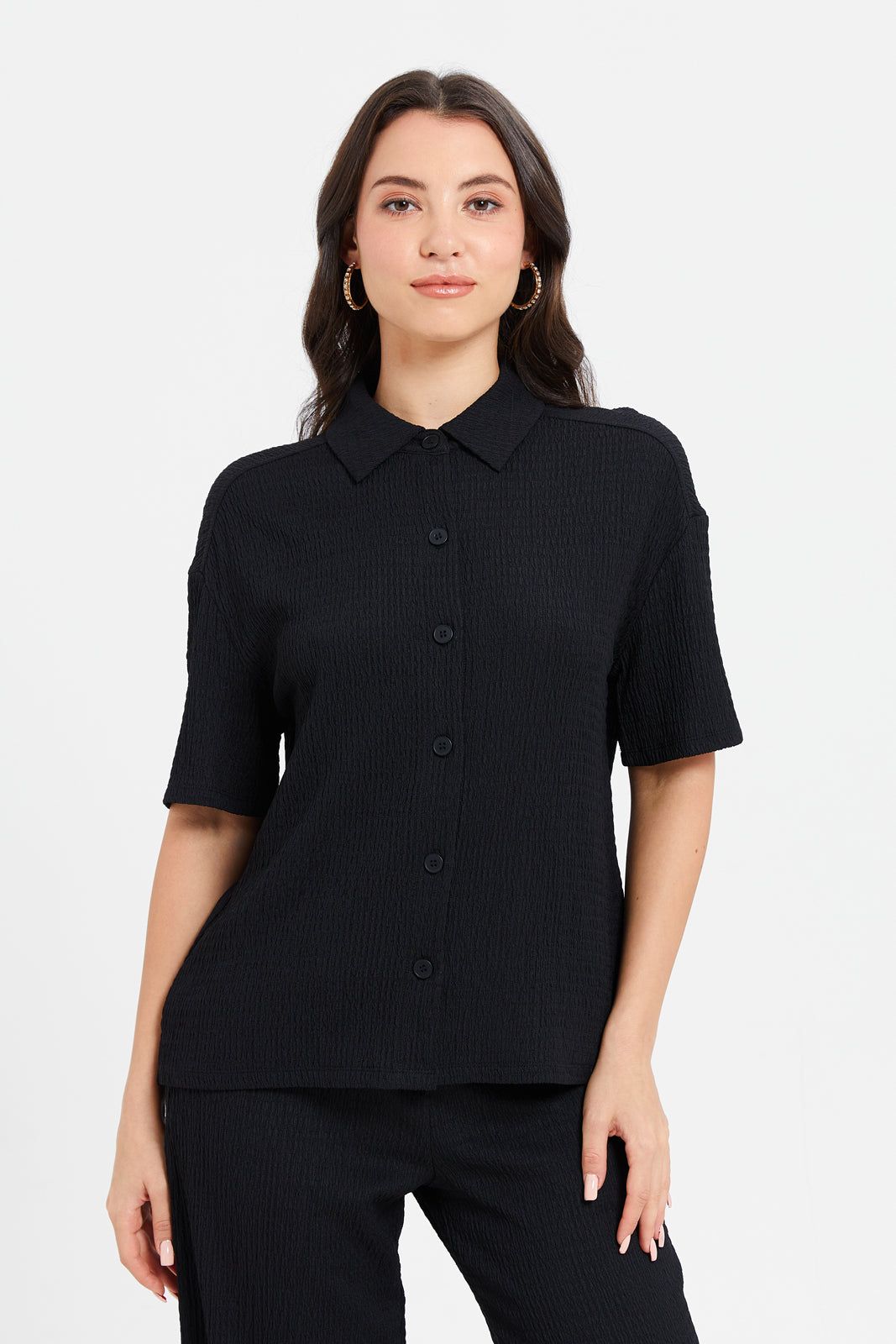 Women Black Textured Top sold by Redtag