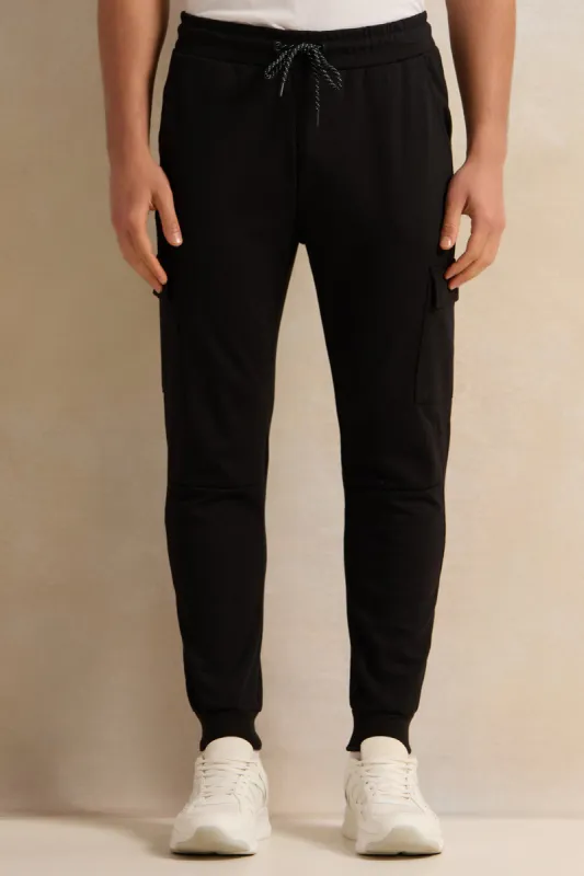 Men Black Cargo Pocket Active Track Pants sold by Redtag