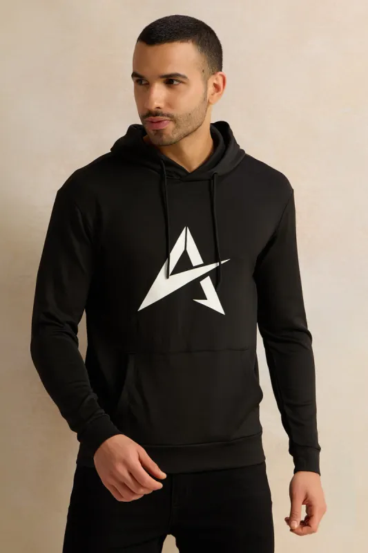 Men Black Hooded Active Sweatshirt sold by Redtag