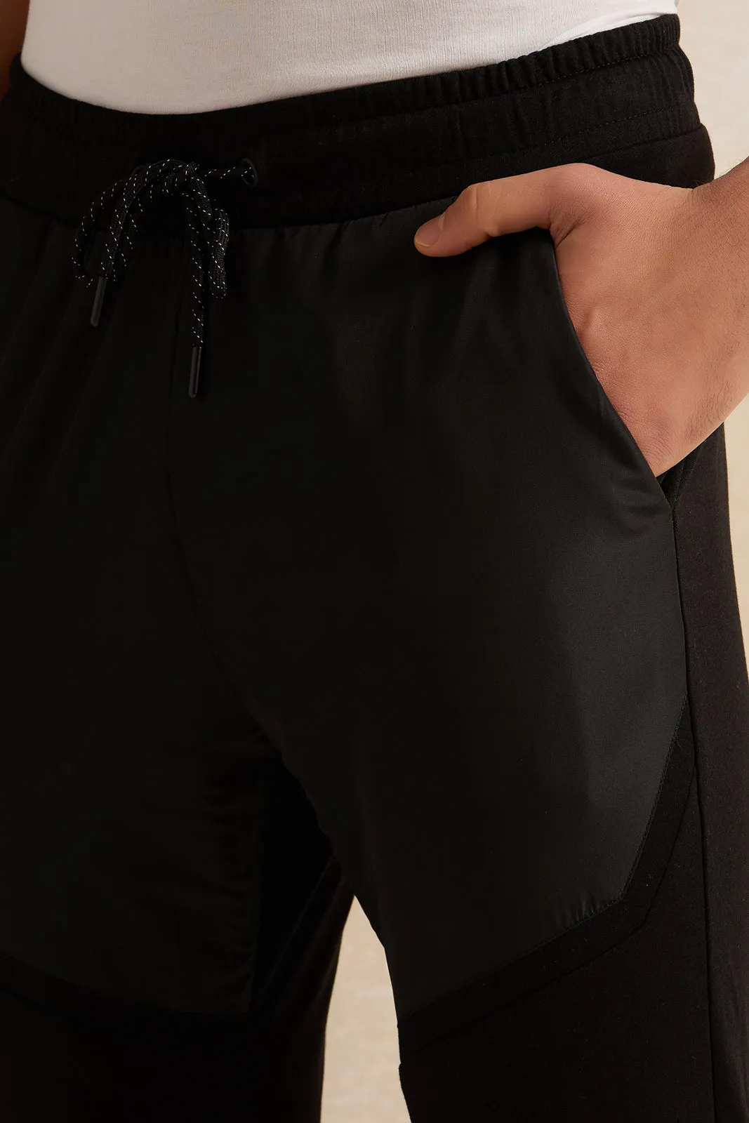 Men Black Solid Active Pants sold by Redtag product image thumbnail 4