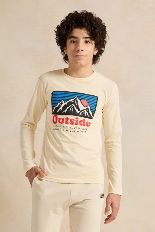 Senior Boys Beige Printed T-Shirt sold by Redtag