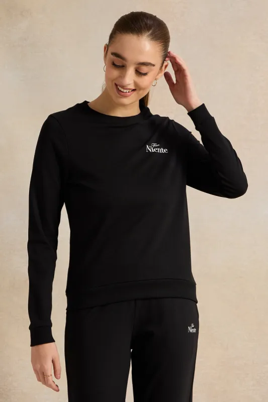 Women Black Placement Print Sweatshirt sold by Redtag
