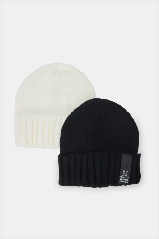 Men Black And White Plain Knitted Set (2 Piece) sold by Redtag