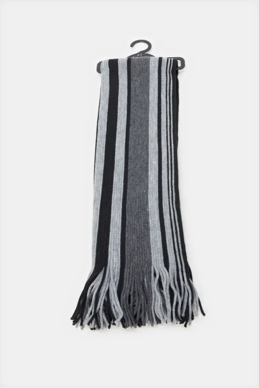Men Black And Grey Knitted Scarf sold by Redtag