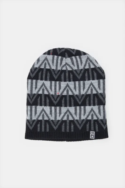Men Grey And Black Printed Knitted Cap sold by Redtag