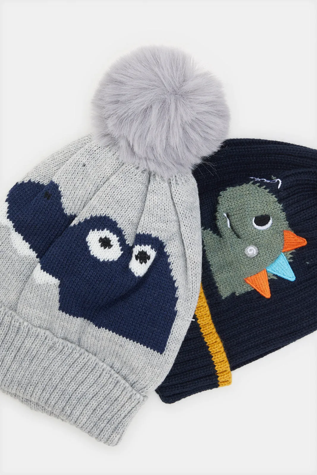 Boys Grey And Navy Embellished Knitted Cap Set (2 Piece) sold by Redtag product image thumbnail 3