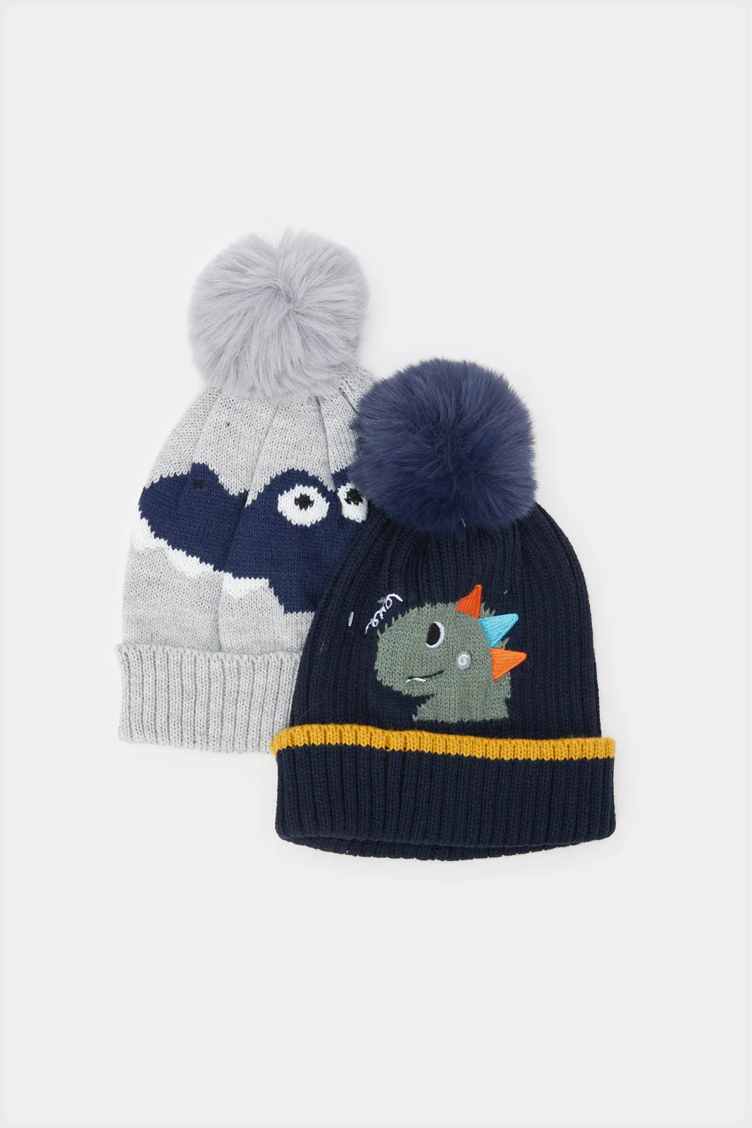 Boys Grey And Navy Embellished Knitted Cap Set (2 Piece) sold by Redtag