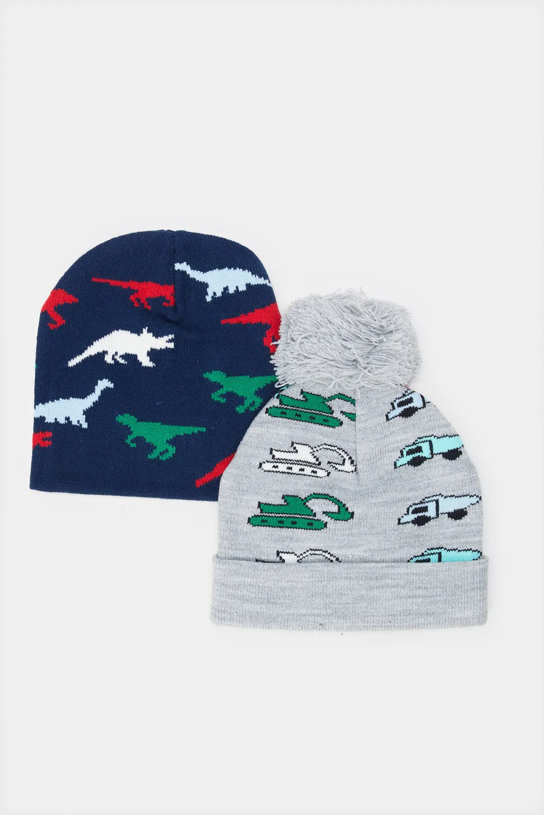 Boys Navy And Grey Printed Knitted Cap Set (2 Piece_ sold by Redtag product image thumbnail 2
