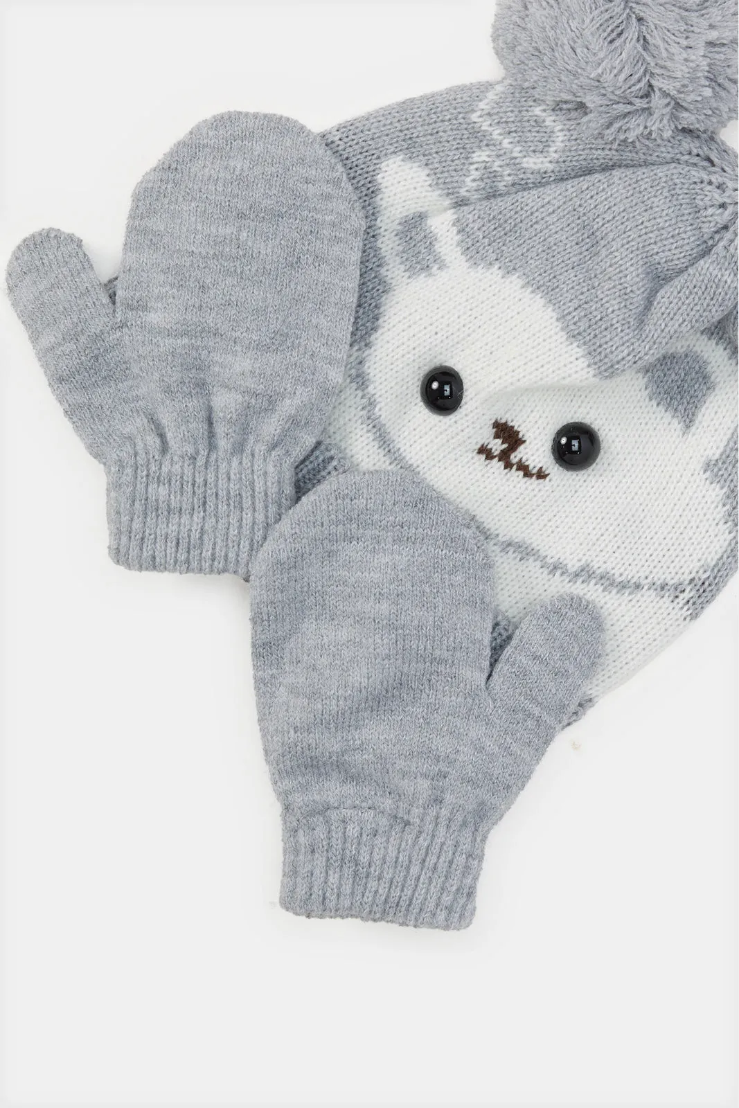 Boys Grey And White Embellished Knitted Cap With Glove Set (2 Piece) sold by Redtag product image thumbnail 3