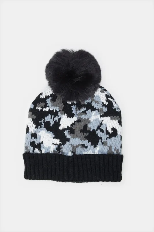 Boys Assorted Knitted Cap With Pom Pom sold by Redtag