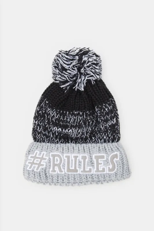 Boys Black And Grey Printed Knitted Cap sold by Redtag