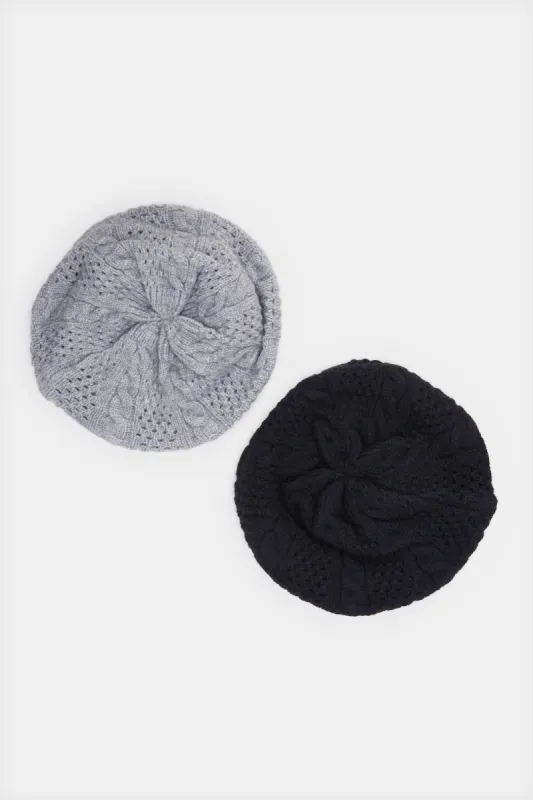 Women Black And Grey Embellished Knitted Cap Set (Pack of 2) sold by Redtag