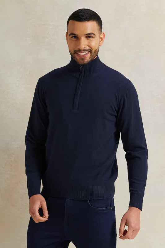Men Navy Half Zip Pullover sold by Redtag