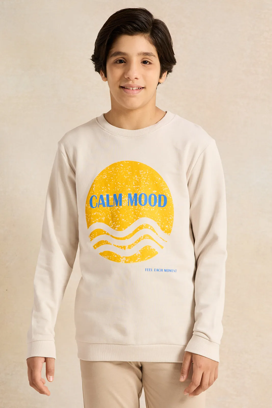 Senior Boys Ecru Printed Sweatshirt sold by Redtag