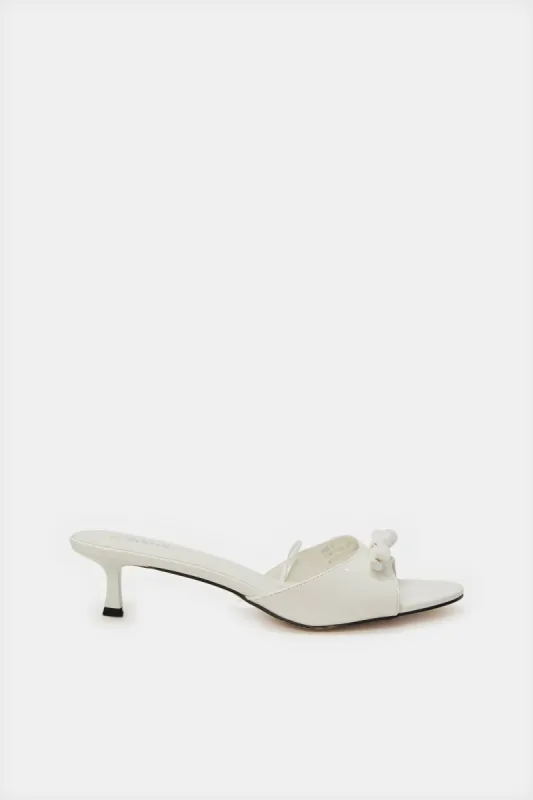 Women White Mule With Bow Trim sold by Redtag