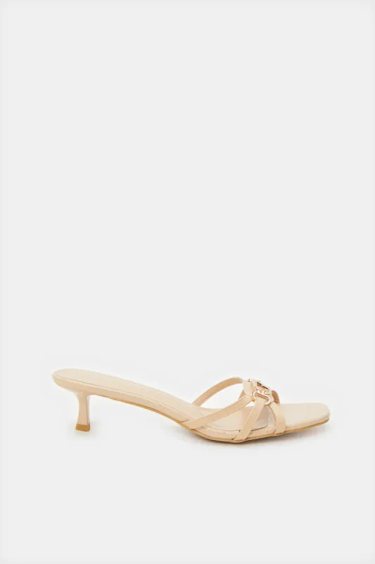 Women Beige Mule With Buckle Trim sold by Redtag