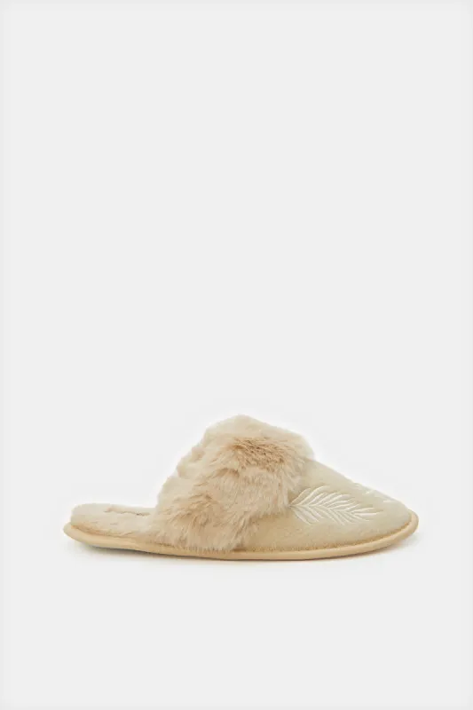 Women Beige Embellished Slippers sold by Redtag