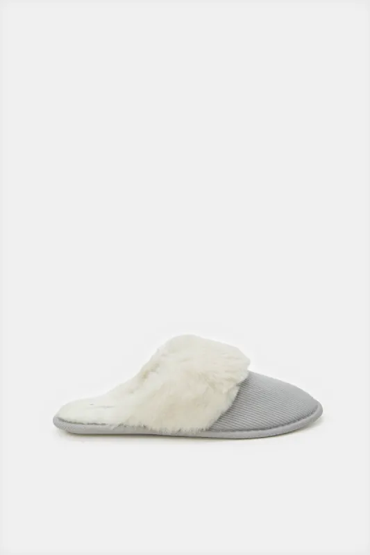 Women Grey Corduroy Slipper sold by Redtag