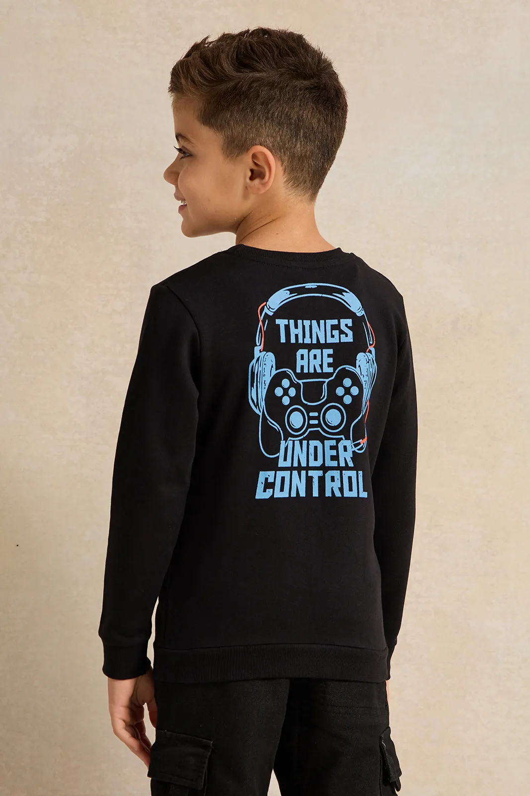 Boys Black Printed Sweatshirt sold by Redtag product image thumbnail 3