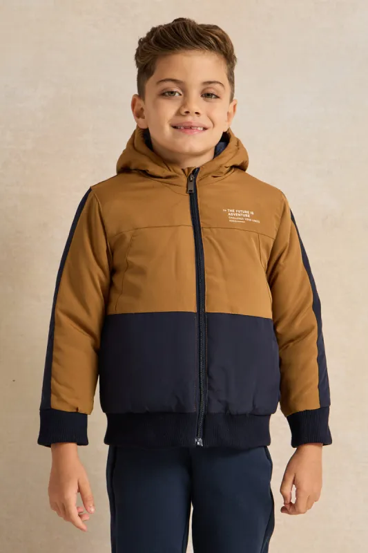 Boys Brown Embellished Hooded Jacket sold by Redtag