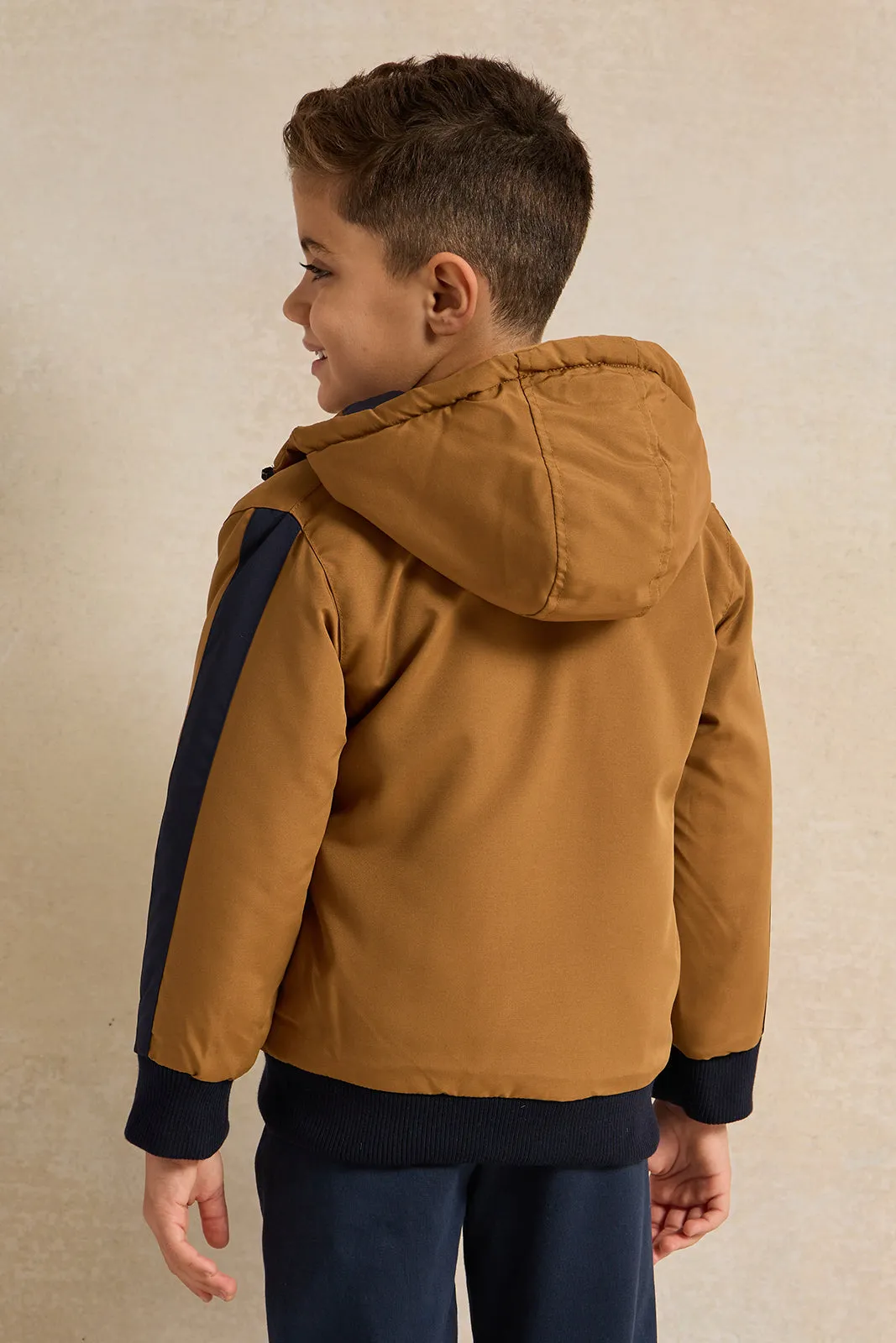 Boys Brown Embellished Hooded Jacket sold by Redtag product image thumbnail 3