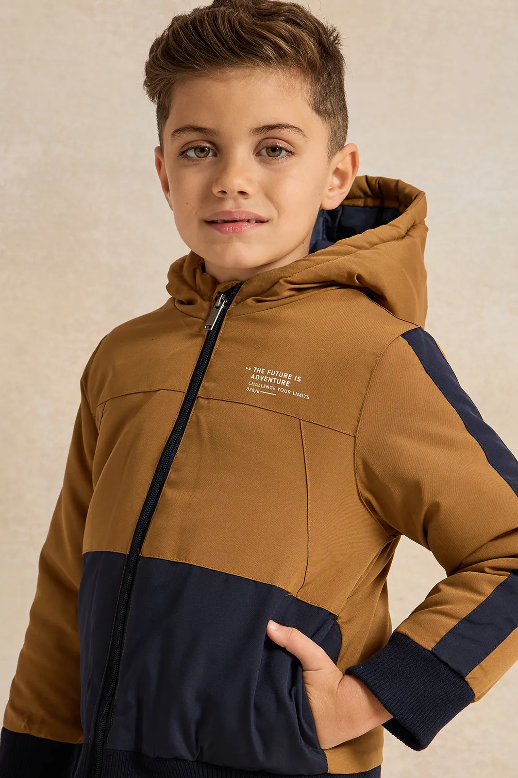 Boys Brown Embellished Hooded Jacket sold by Redtag product image thumbnail 4