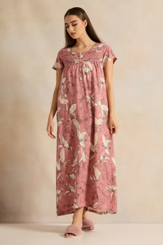 Women Pink Printed Nightgown sold by Redtag