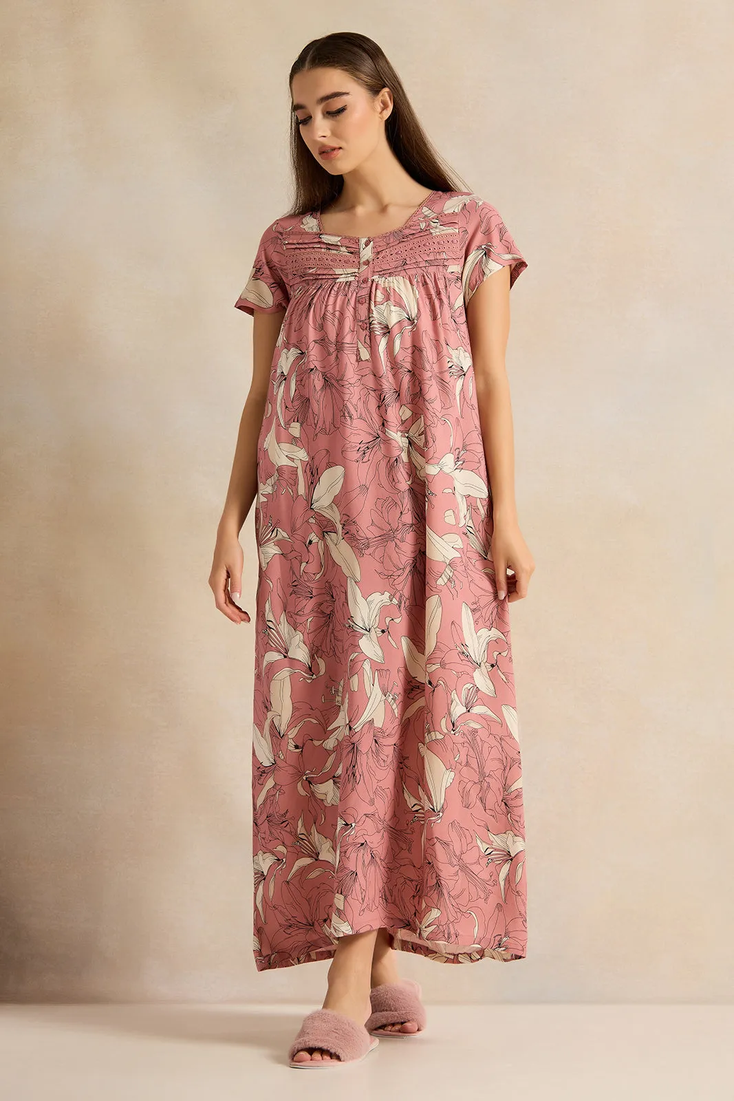 Women Pink Printed Nightgown sold by Redtag