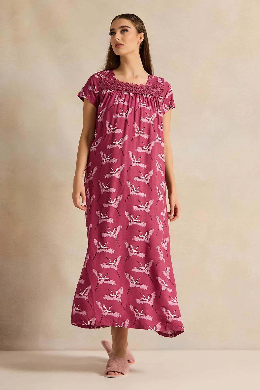 Women Pink Printed Night Gown sold by Redtag product image thumbnail 4