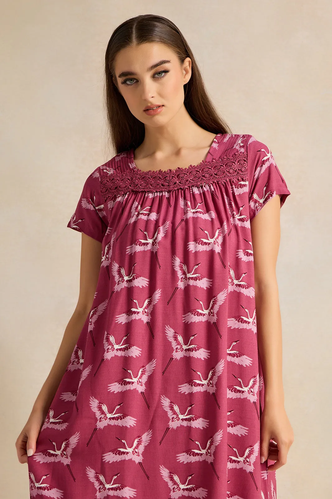 Women Pink Printed Night Gown sold by Redtag product image thumbnail 2