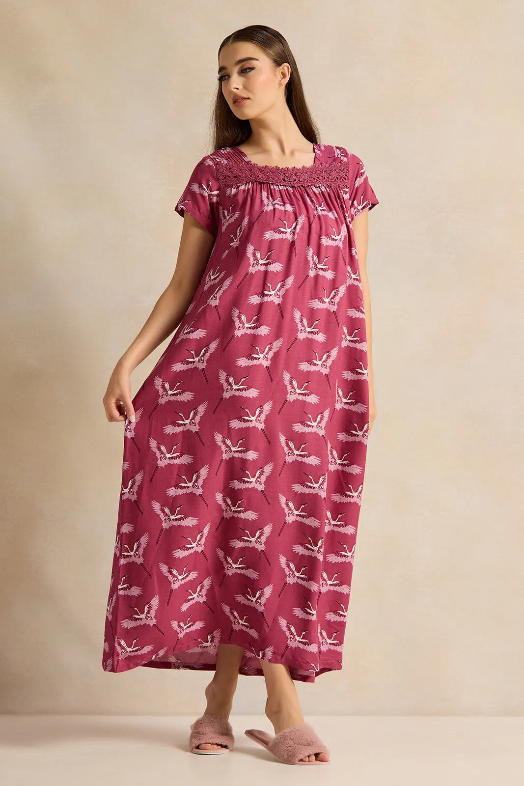 Women Pink Printed Night Gown sold by Redtag