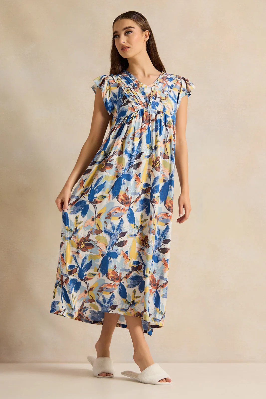 Women Beige Printed Nightgown sold by Redtag