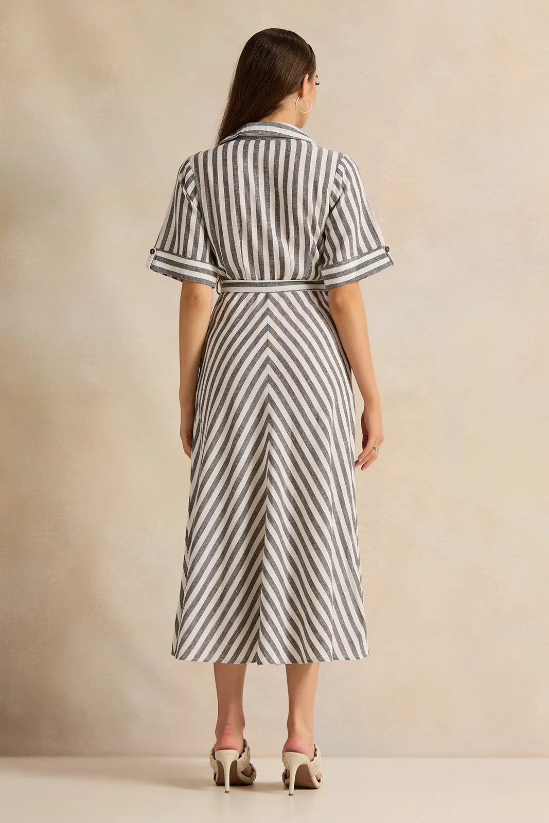 Women White Striped Belted Maxi Dress sold by Redtag product image thumbnail 3