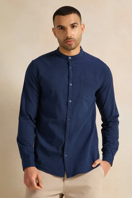 Men Navy Striped Casual Shirt made by Redtag