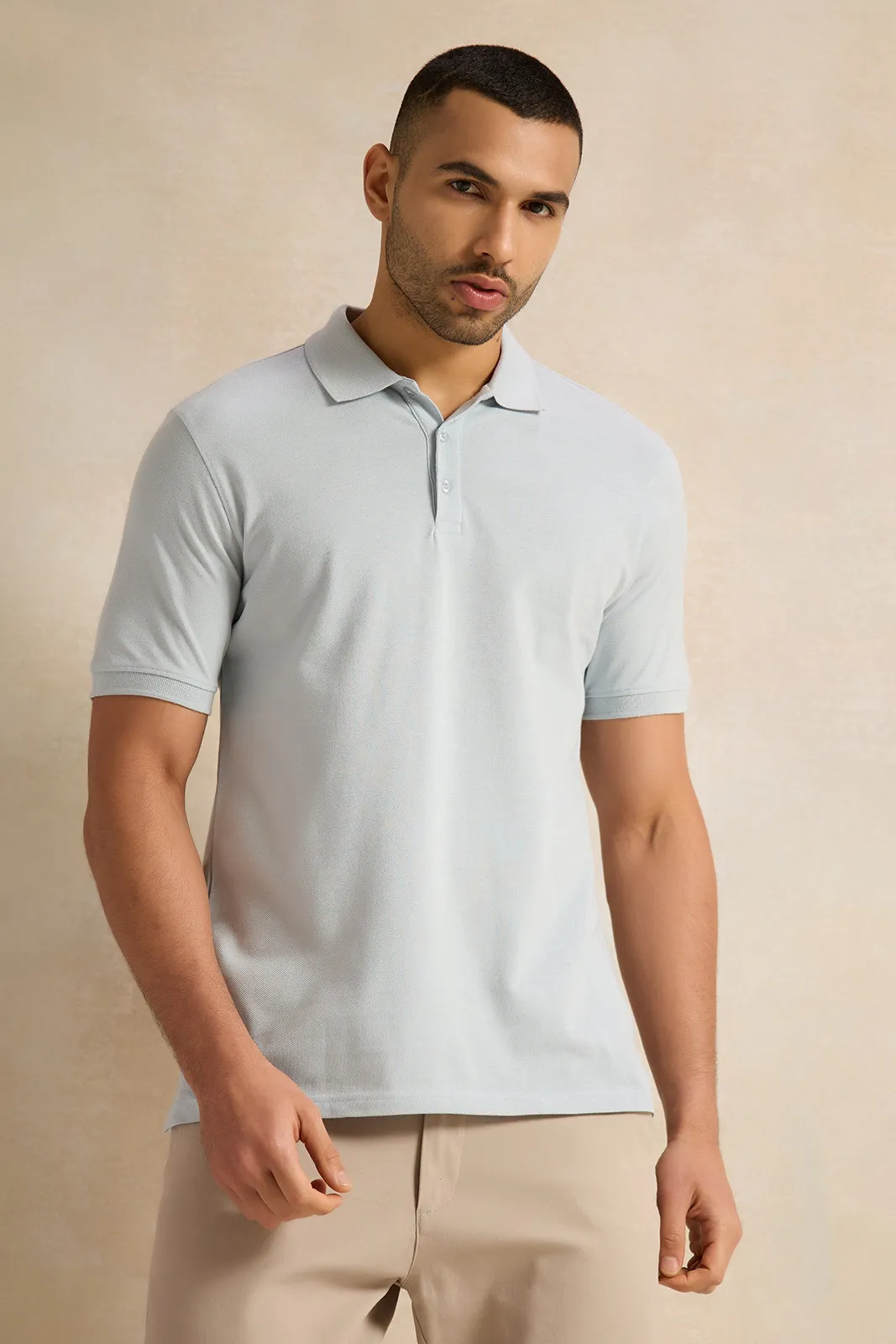 Men Blue Solid Polo Shirt sold by Redtag