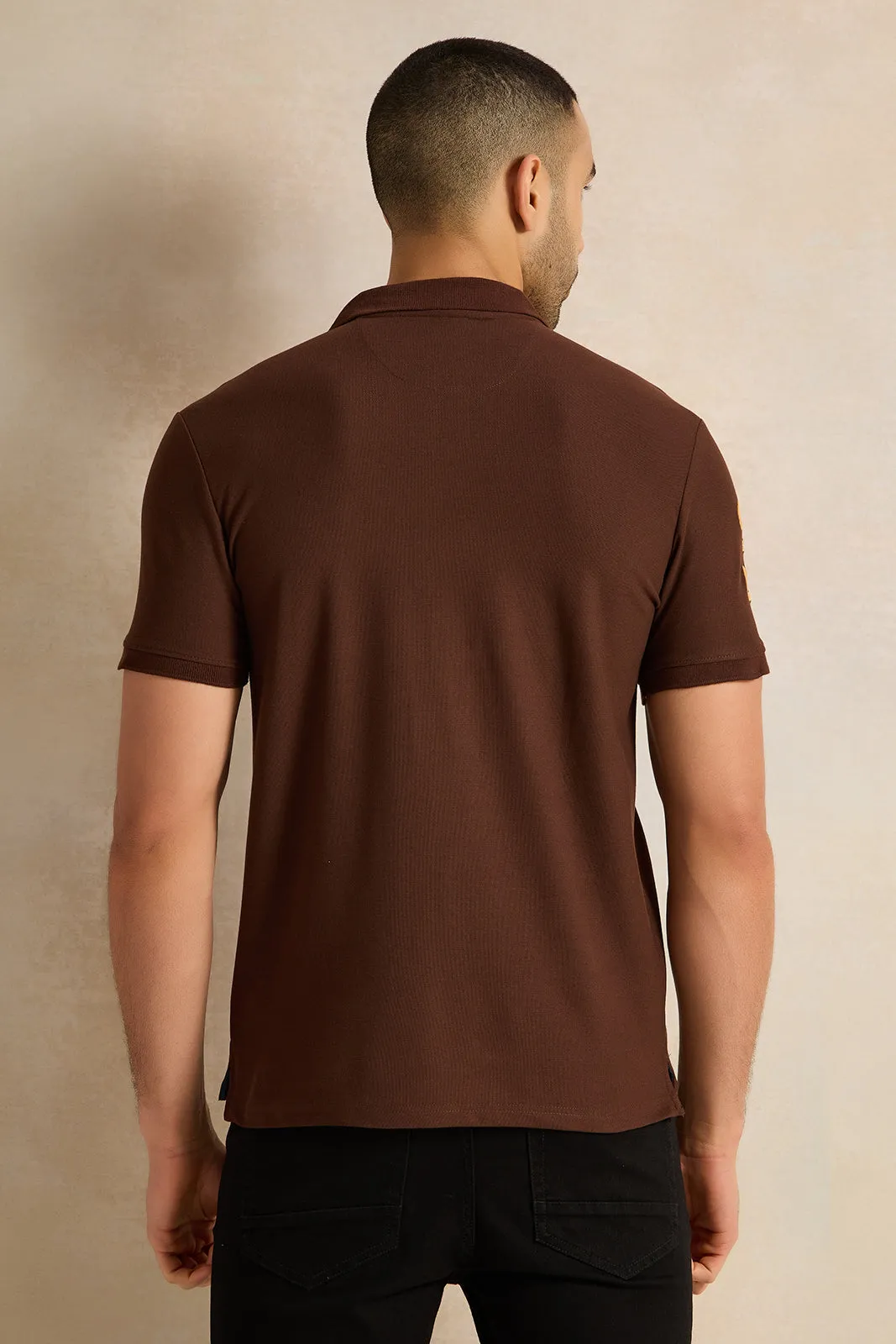 Men Brown Badge Polo Shirt sold by Redtag product image thumbnail 3