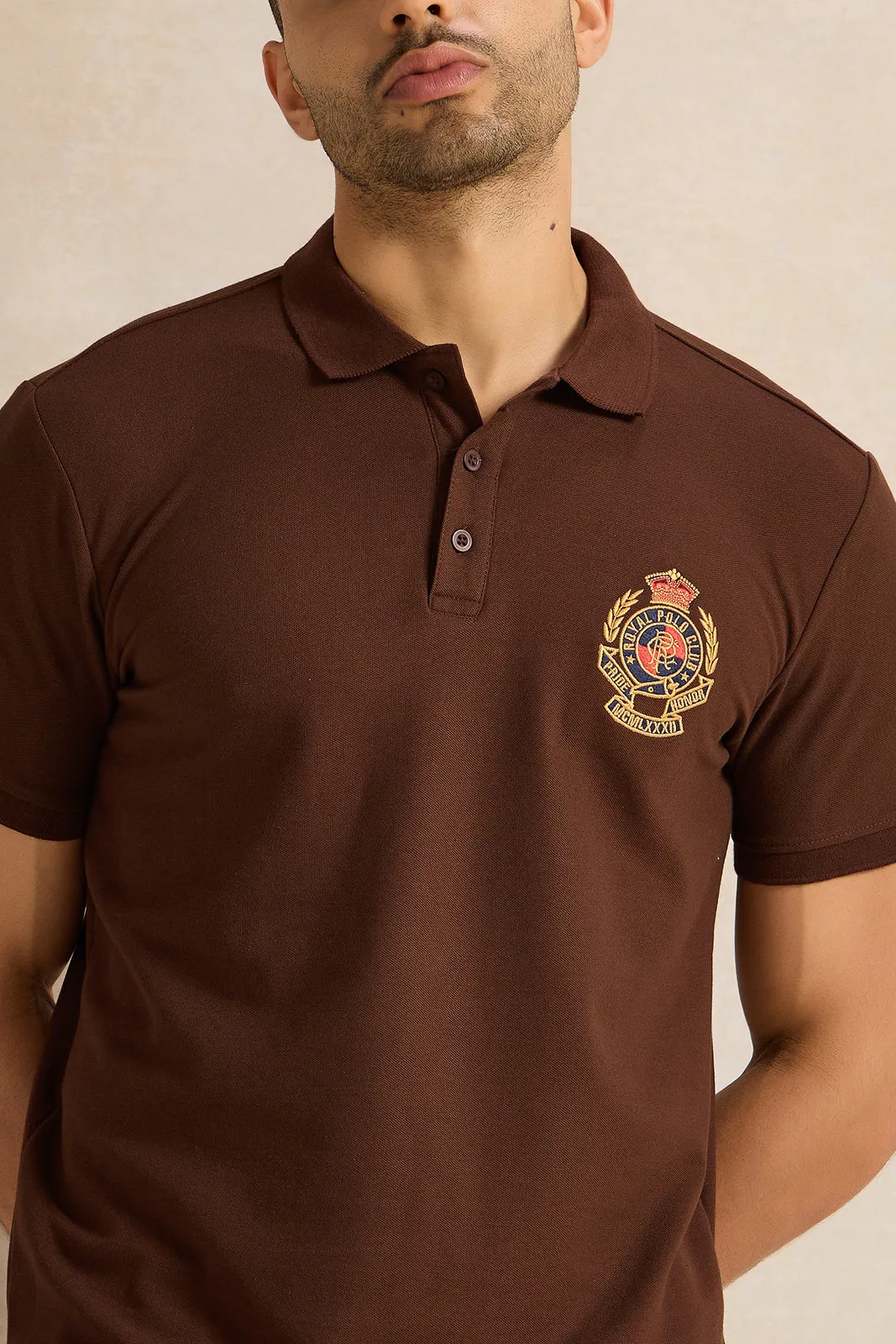Men Brown Badge Polo Shirt sold by Redtag product image thumbnail 4