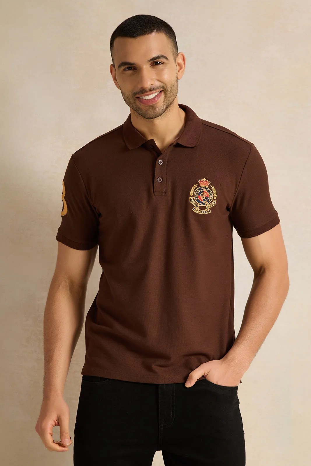 Men Brown Badge Polo Shirt sold by Redtag