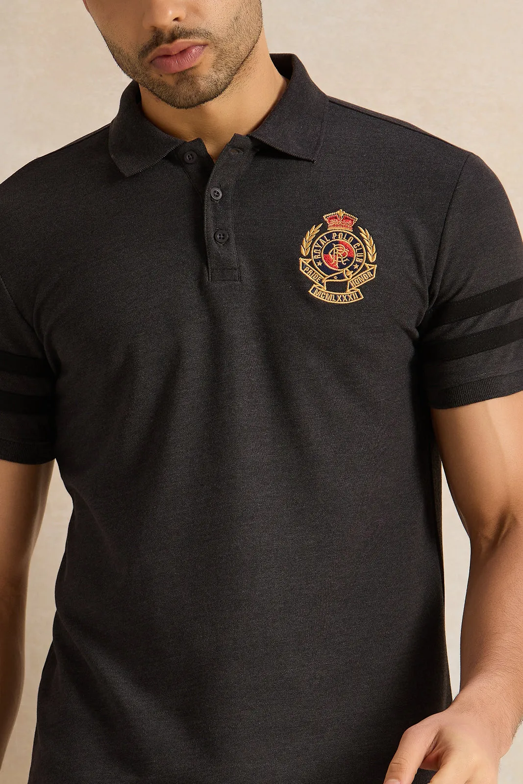 Men Charcoal Badge Polo Shirt sold by Redtag product image thumbnail 4