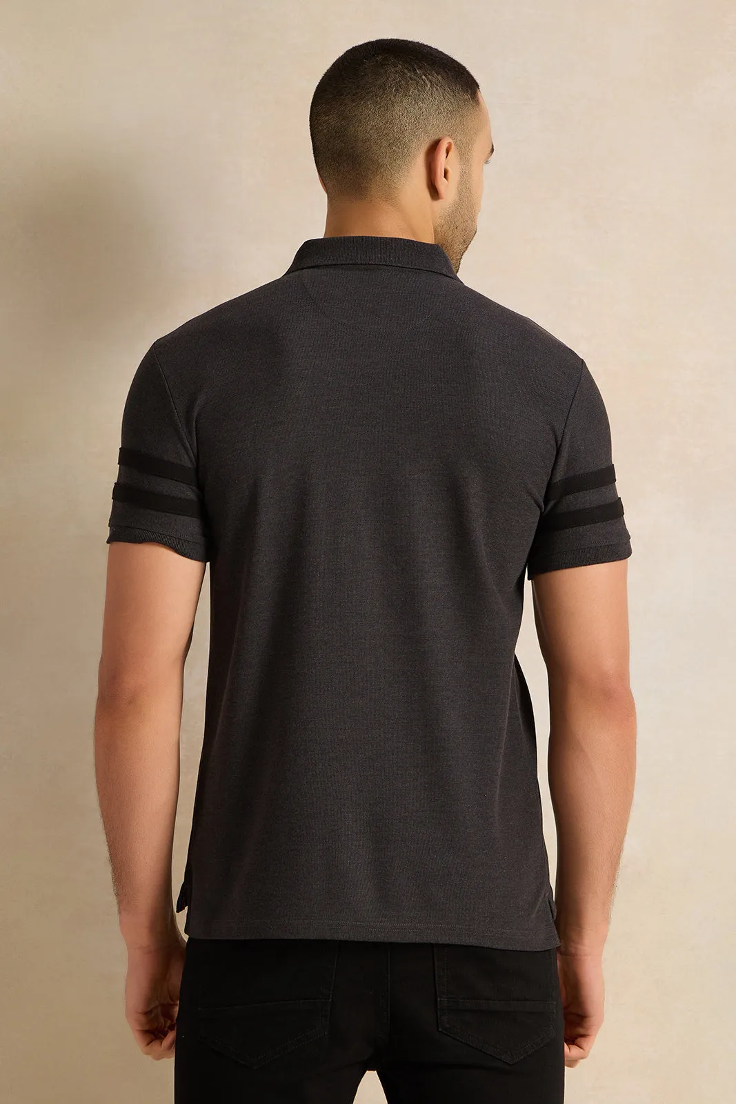 Men Charcoal Badge Polo Shirt sold by Redtag product image thumbnail 3