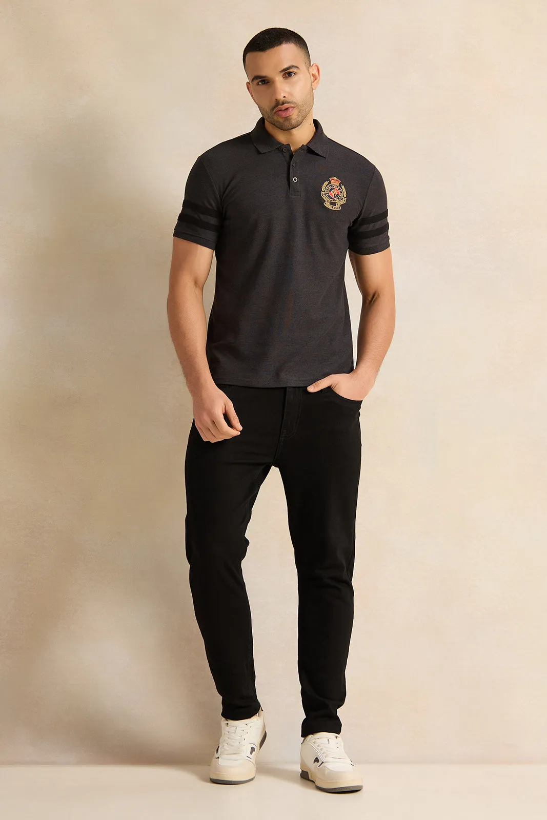 Men Charcoal Badge Polo Shirt sold by Redtag product image thumbnail 2