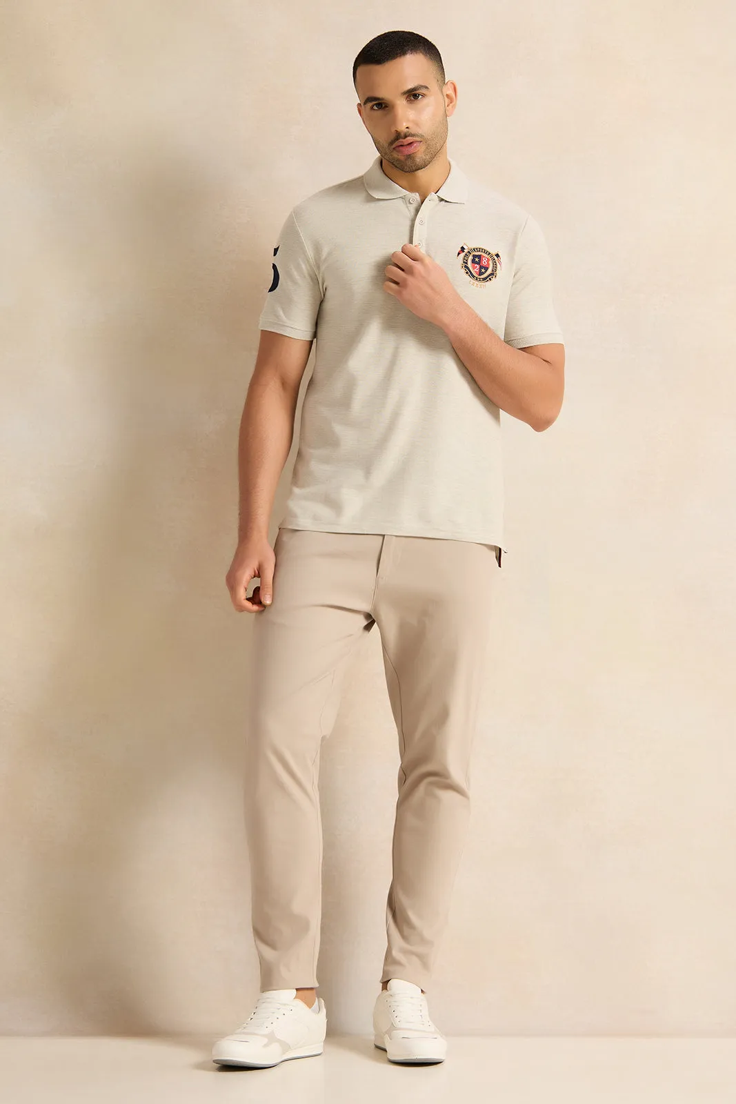 Men Ecru Badge Polo Shirt sold by Redtag product image thumbnail 2