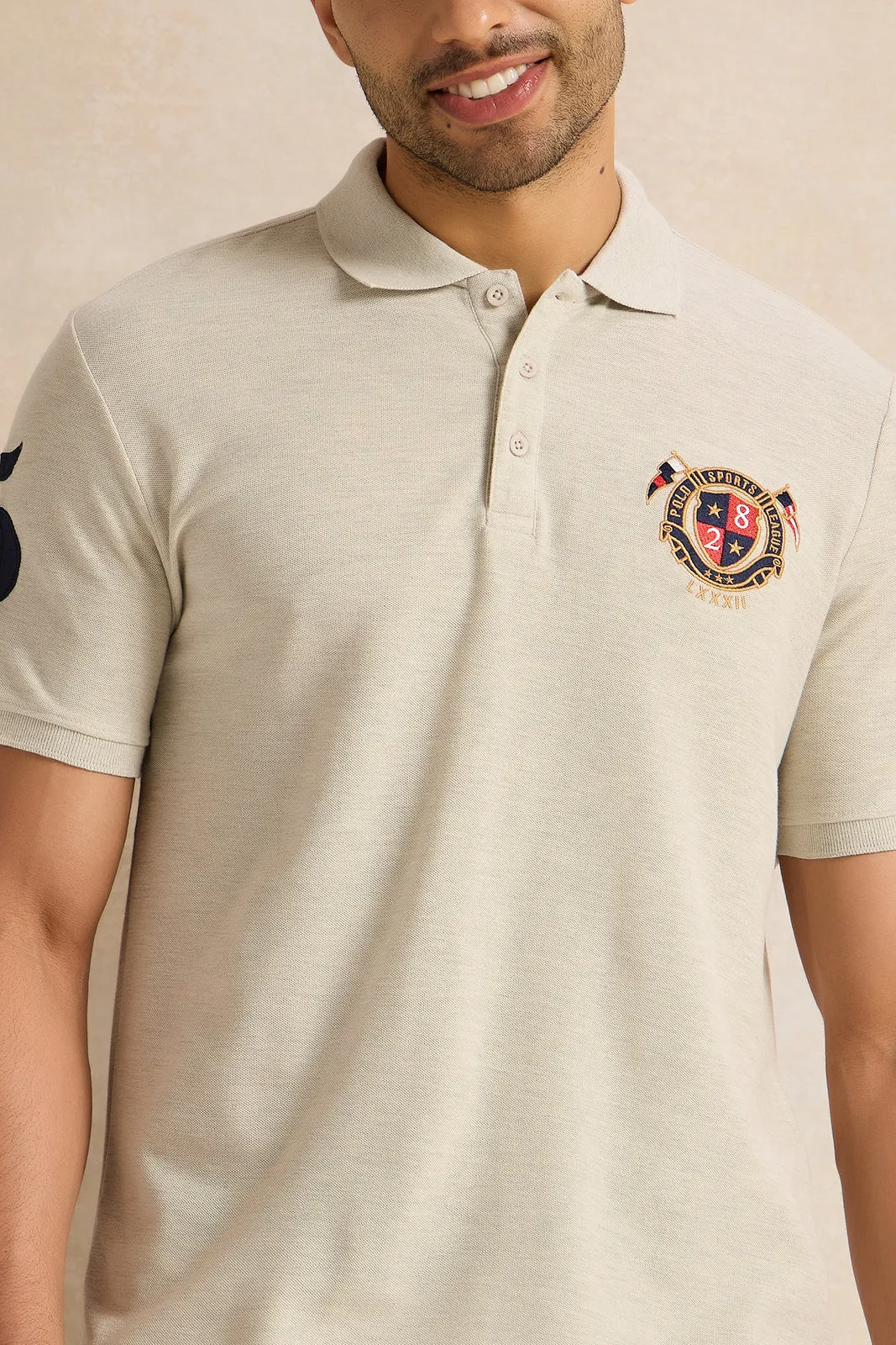 Men Ecru Badge Polo Shirt sold by Redtag product image thumbnail 4