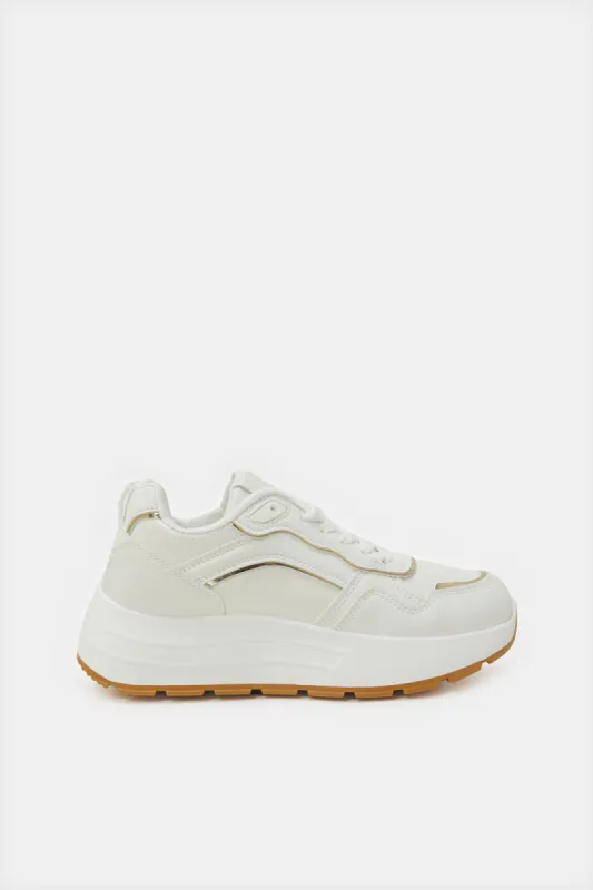 Women White Lace Up Sneaker sold by Redtag