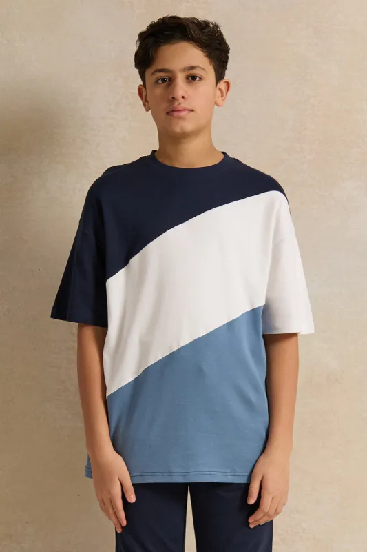 Senior Boys Navy Cut And Sew T-Shirt sold by Redtag