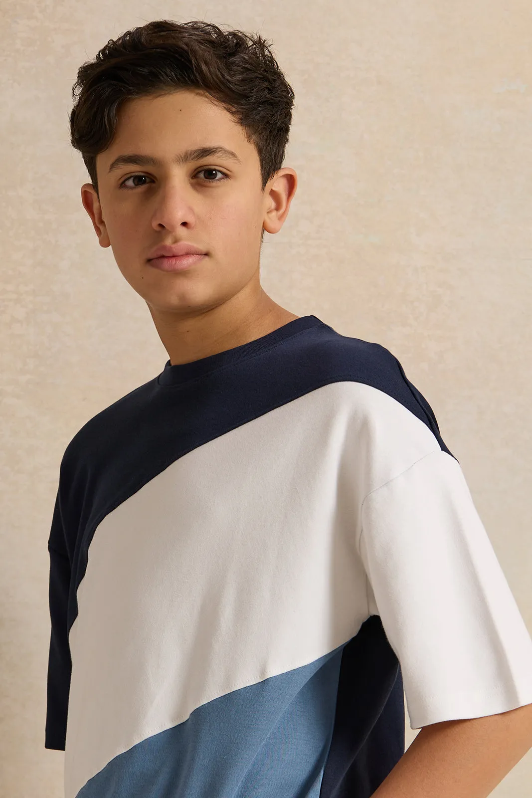 Senior Boys Navy Cut And Sew T-Shirt sold by Redtag product image thumbnail 4