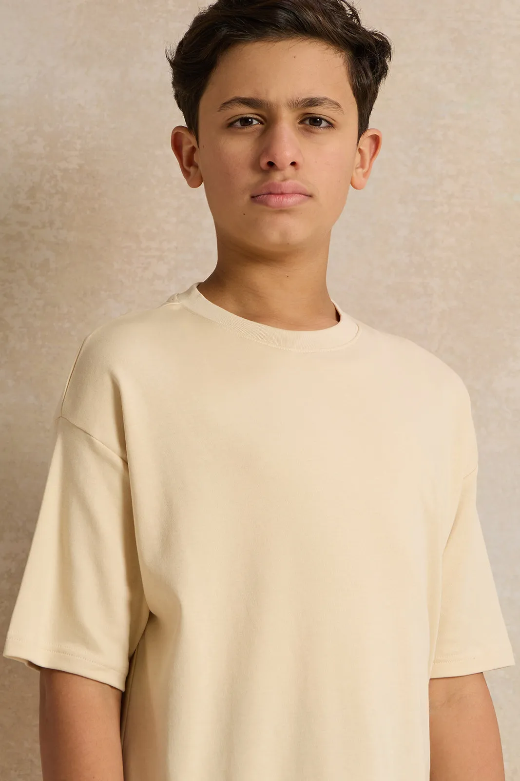 Senior Boys Beige Oversize T-Shirt sold by Redtag product image thumbnail 4
