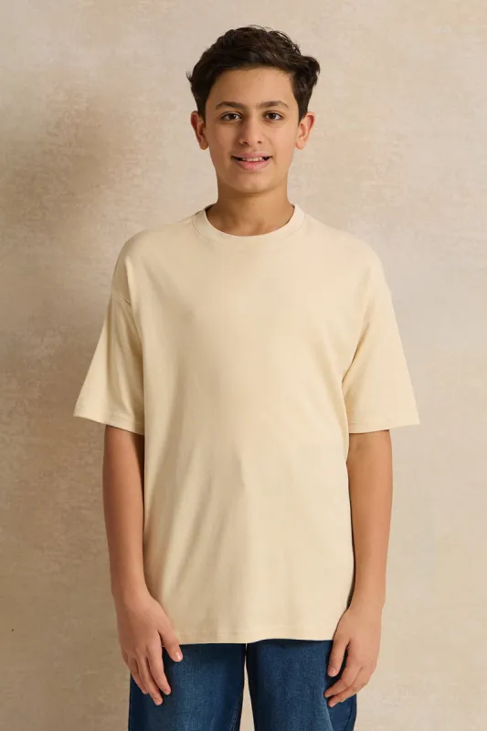 Senior Boys Beige Oversize T-Shirt sold by Redtag